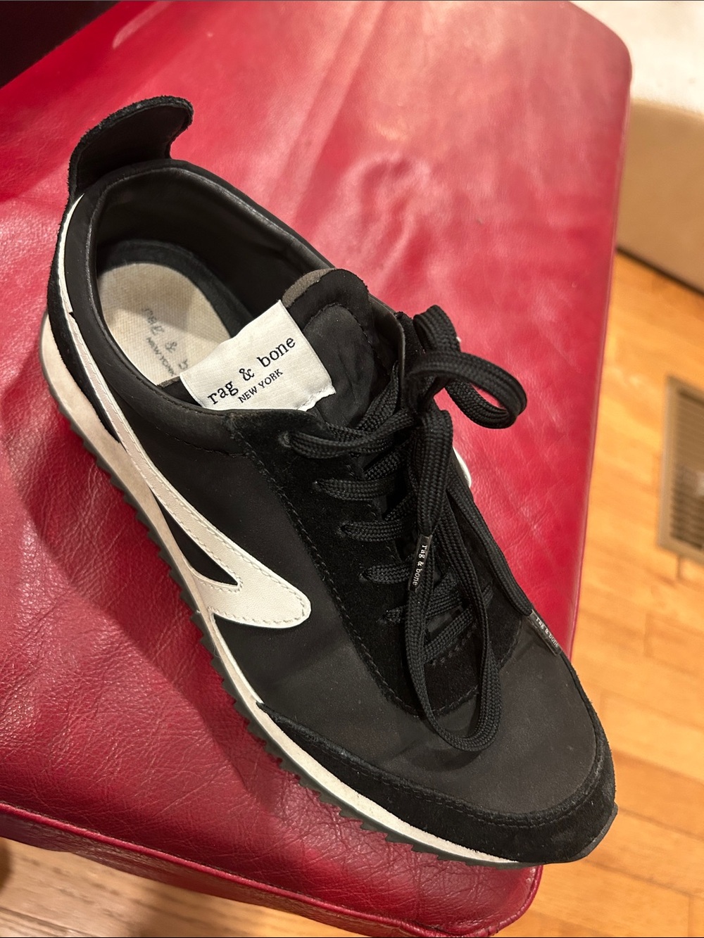 rag & bone Black and White Low-Top Runner Sneaker